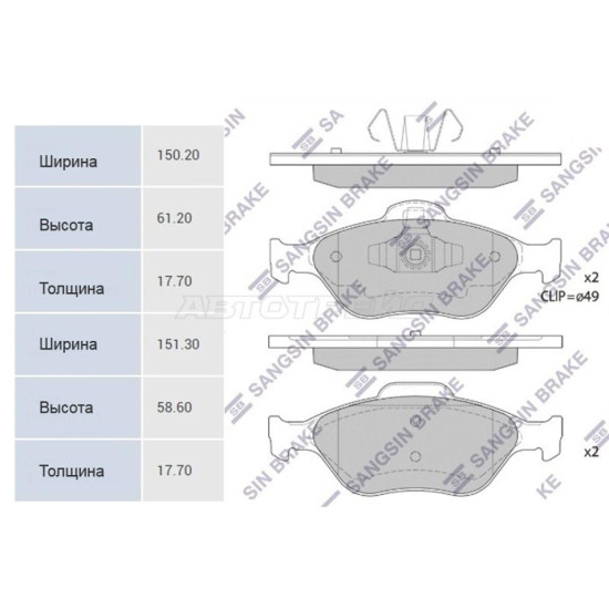 Колодки тормозные перед MAZDA2 DY 03-07 SANGSIN BRAKE