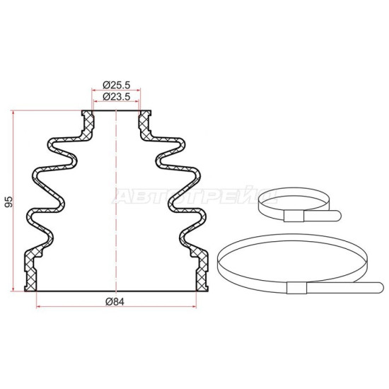 Пыльник шруса наружный VOLVO S60/S80 98-06/V70 00-07/VAG A4 94-00/A6 97-05 (2 хомута.резина) SAT
