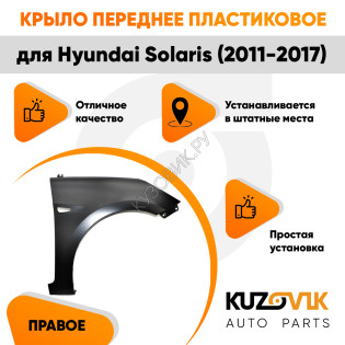 Крыло переднее правое Hyundai Solaris (2011-2017) пластиковое с отверстием под повторитель KUZOVIK
