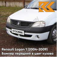 Бампер передний в цвет кузова Renault Logan 1 (2004-2009) под птф 369 - BLANC GLACIER - Белый лед